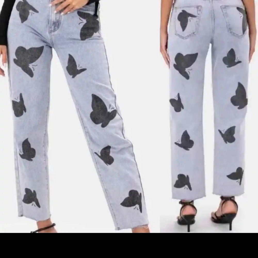 Butterfly Print Women's Jeans ADIKA